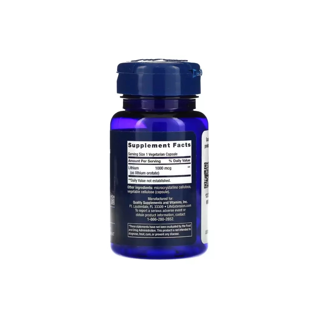 Мінерали Life Extension Літій, 1000 мкг, Lithium, 100 вегетаріанських капсул (LEX-24031) - зображення 2