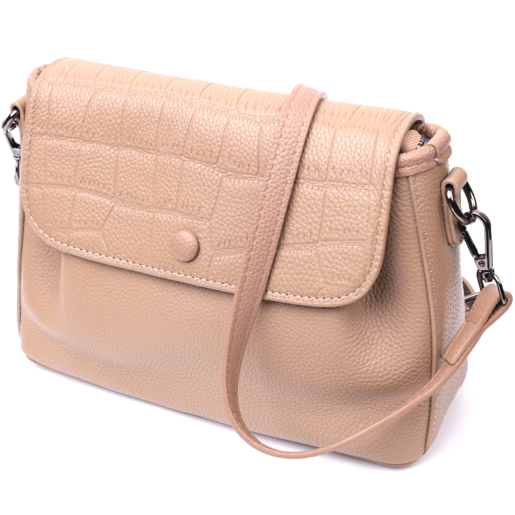 Сумка Vintage Жіноча з фактурним клапаном з натуральної шкіри Пудрова (22329) - зображення 6