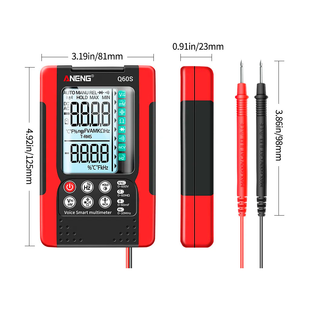 Цифровий мультиметр ANENG AN-Q60S, V, A, R, C, T, F (AN-Q60S) - зображення 3