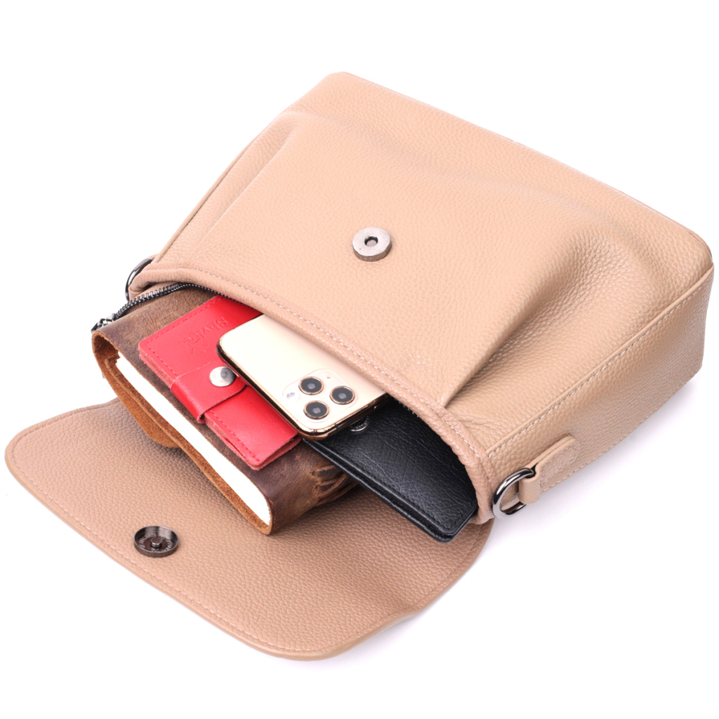 Сумка Vintage Жіноча з фактурним клапаном з натуральної шкіри Пудрова (22329) - зображення 10