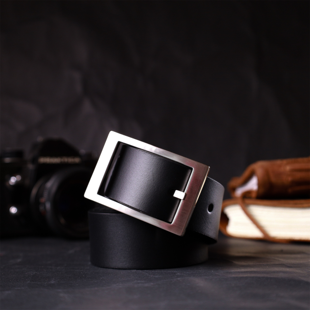 Ремінь Grande Pelle Шкіряний брючний з квадратною пряжкою Чорний (11678) - зображення 8