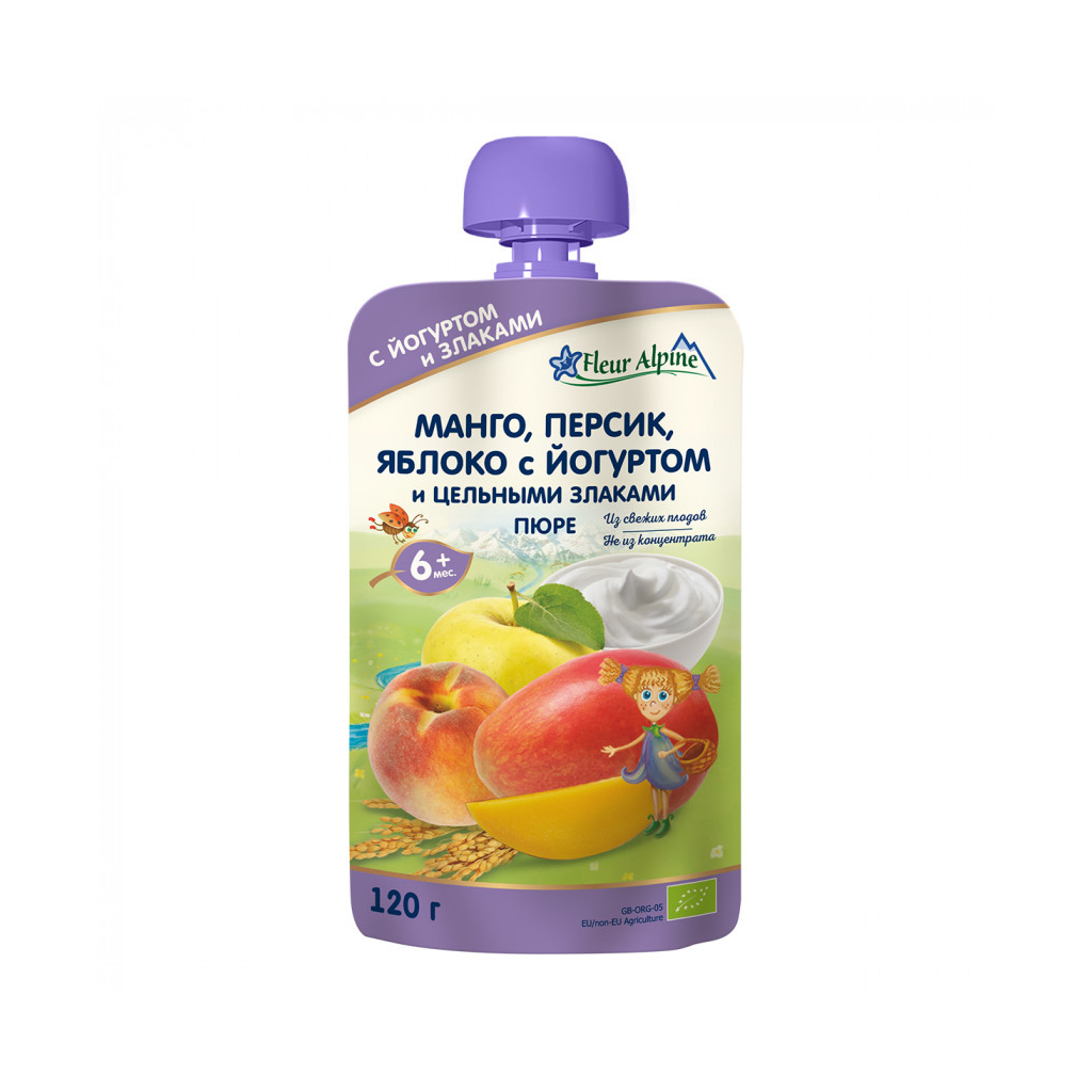 Дитяче пюре Fleur Alpine Манго Персик Яблуко з Йогуртом 120 г (5024688001147) - зображення 1