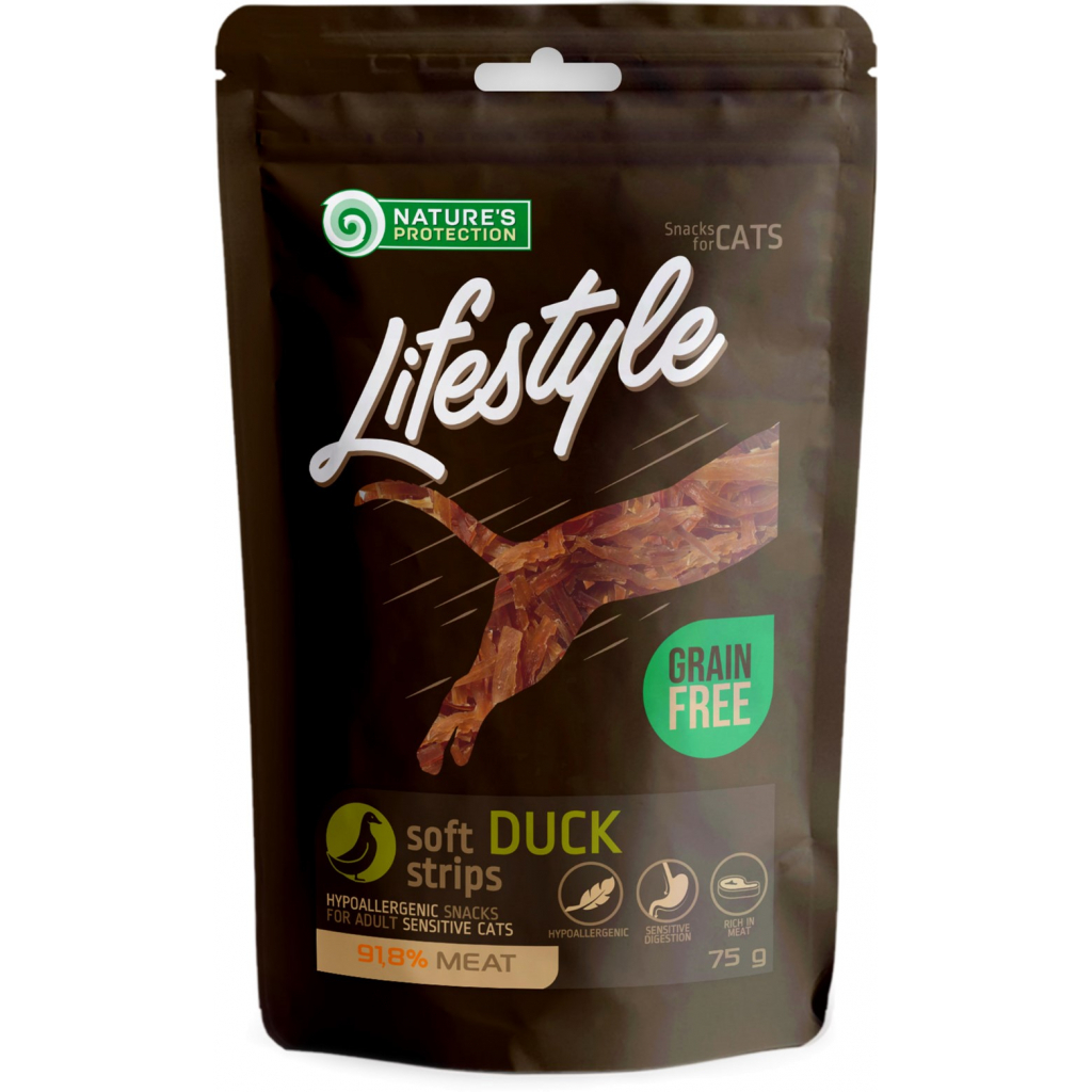 Ласощі для котів Nature's Protection Lifestyle Snack For Cats Soft Duck Strips 75 г (SNK46152) - зображення 1