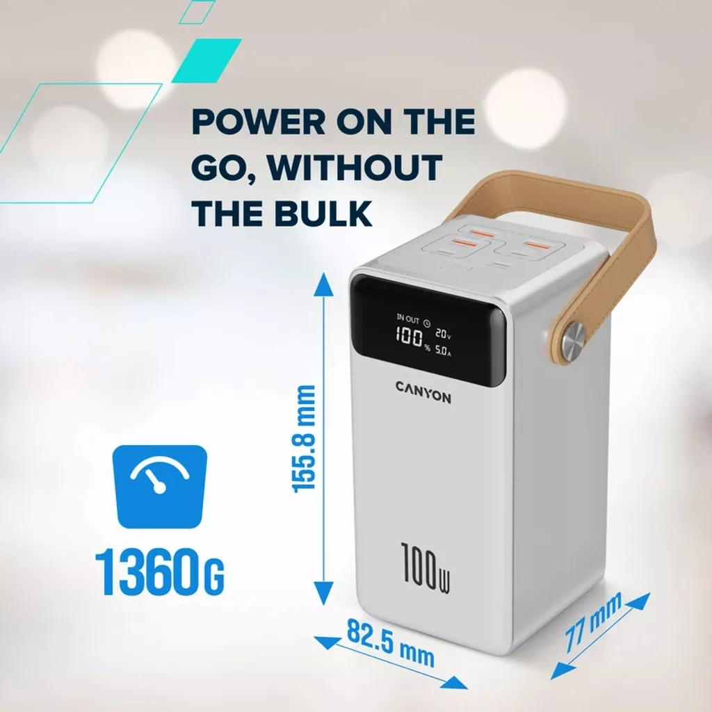 Батарея універсальна Canyon 60000mAh OnPower 610 PD/100W metal White (CNS-CPB610W) - зображення 9