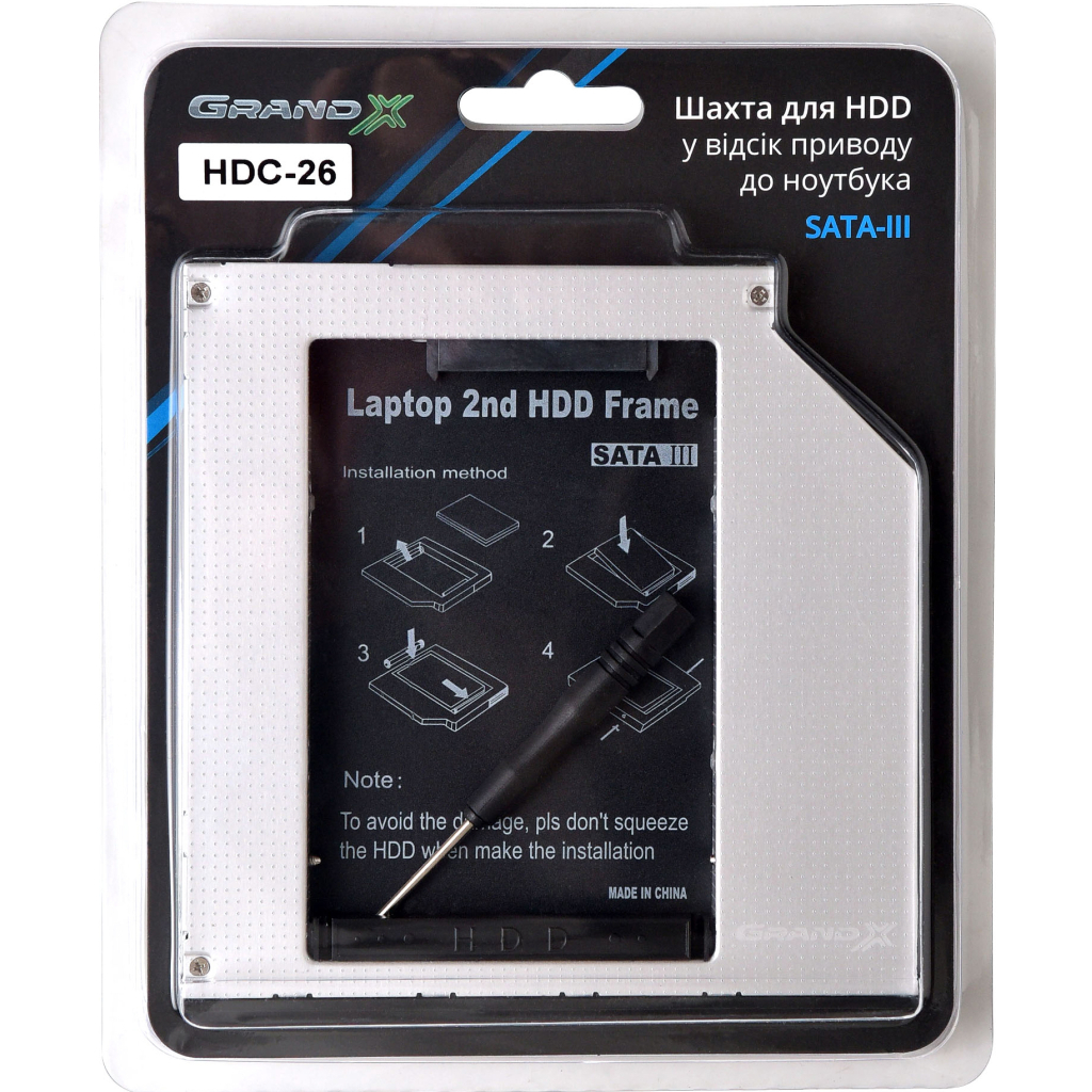 Фрейм-перехідник Grand-X HDD 2.5'' to notebook 9.5 mm ODD SATA3 (HDC-26) - зображення 3