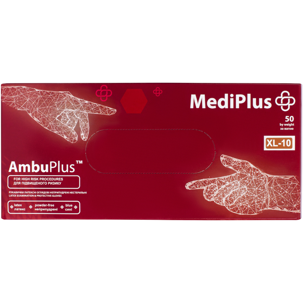 Медичні рукавички MediPlus AmbuPlus Латексні оглядові нестерильні неприпудрені Сині Розмір XL 50 шт. (9551004355869) - зображення 1