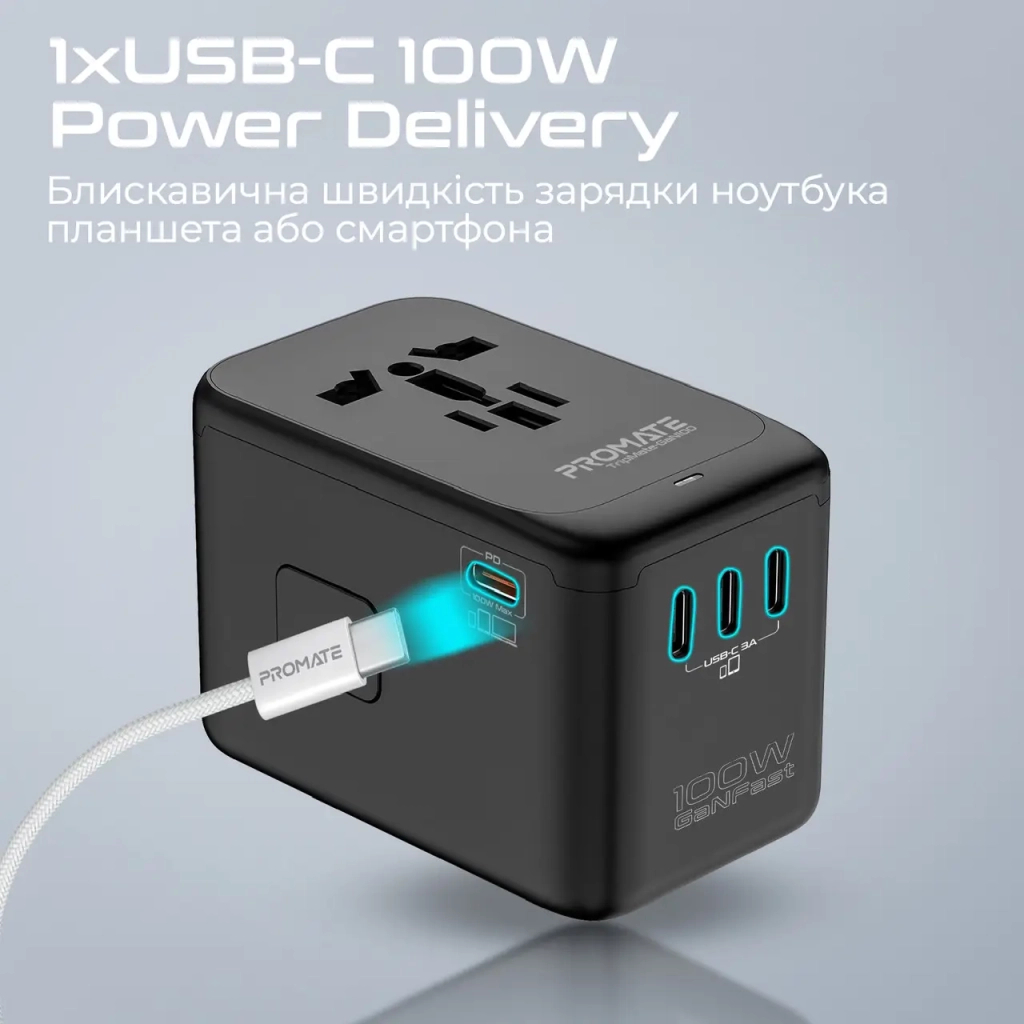 Зарядний пристрій Promate tripmate-gan100 - изображение 7