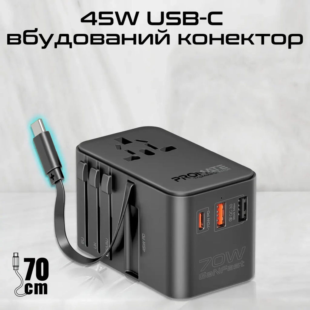 Зарядний пристрій Promate tripmate-gan70r - изображение 8