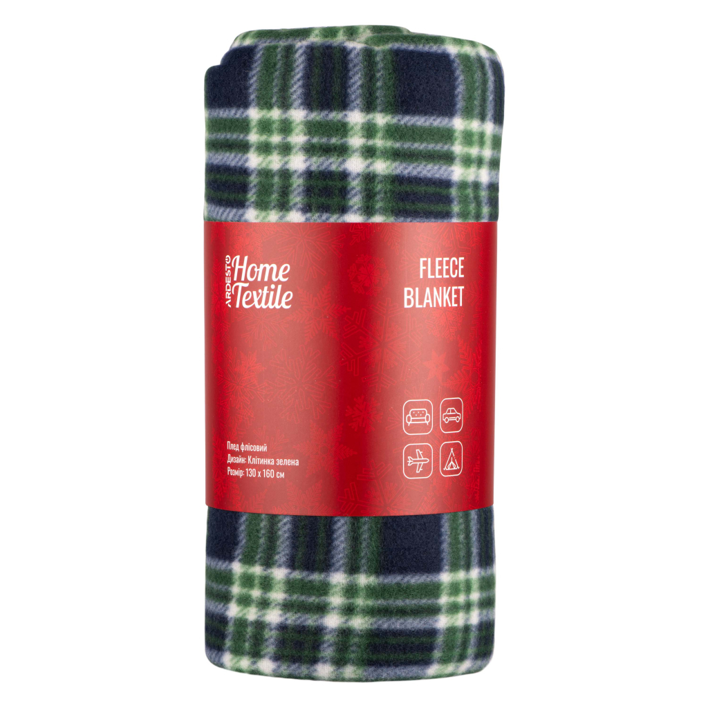 Плед Ardesto Christmas Fleece 130x160см, 100% поліестер, клітинка, зелений (ART0718PB) - зображення 1
