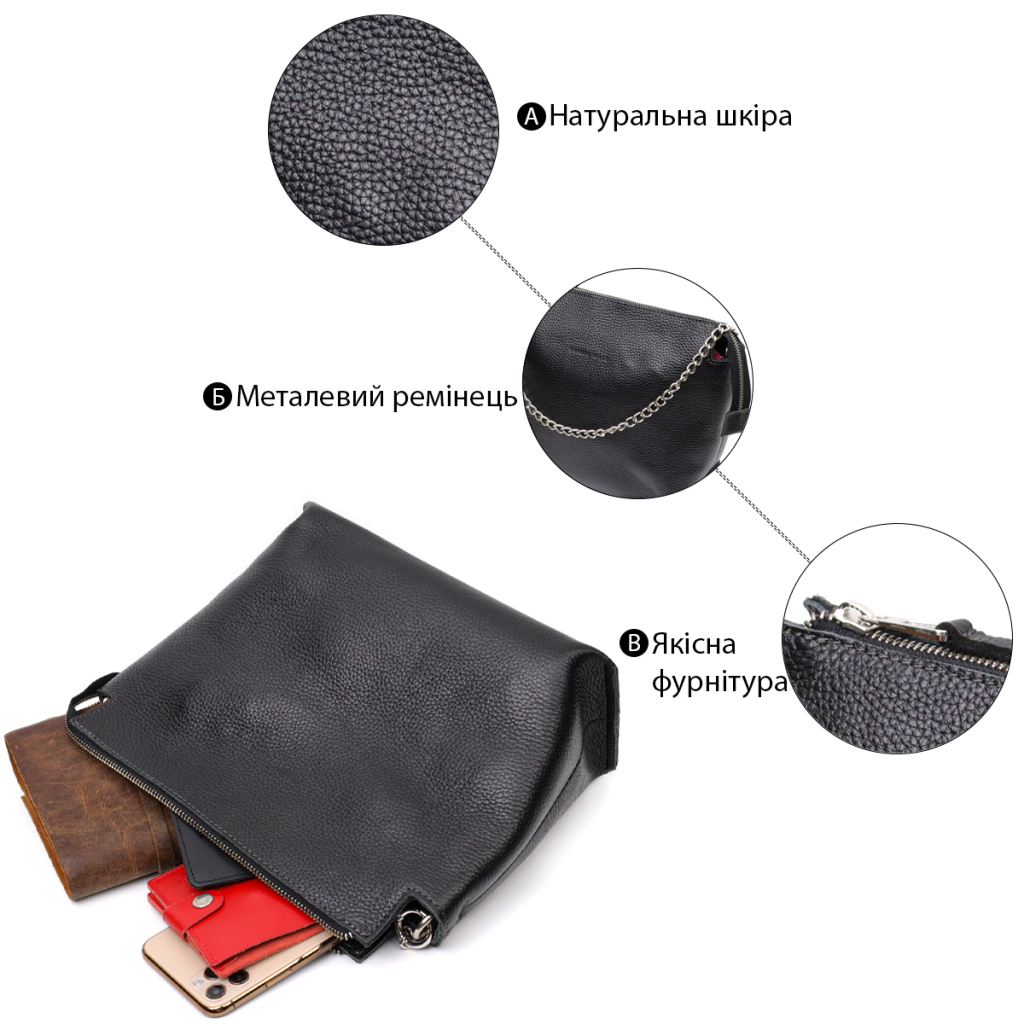 Сумка Grande Pelle З натуральної шкіри Чорна (11655) - зображення 4