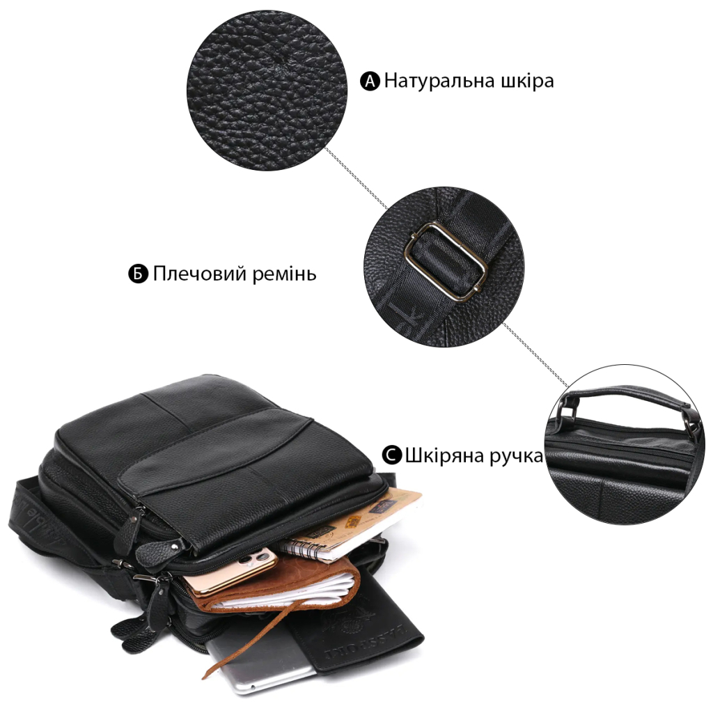 Сумка Vintage Шкіряна чоловіча Чорна (20683) - зображення 5