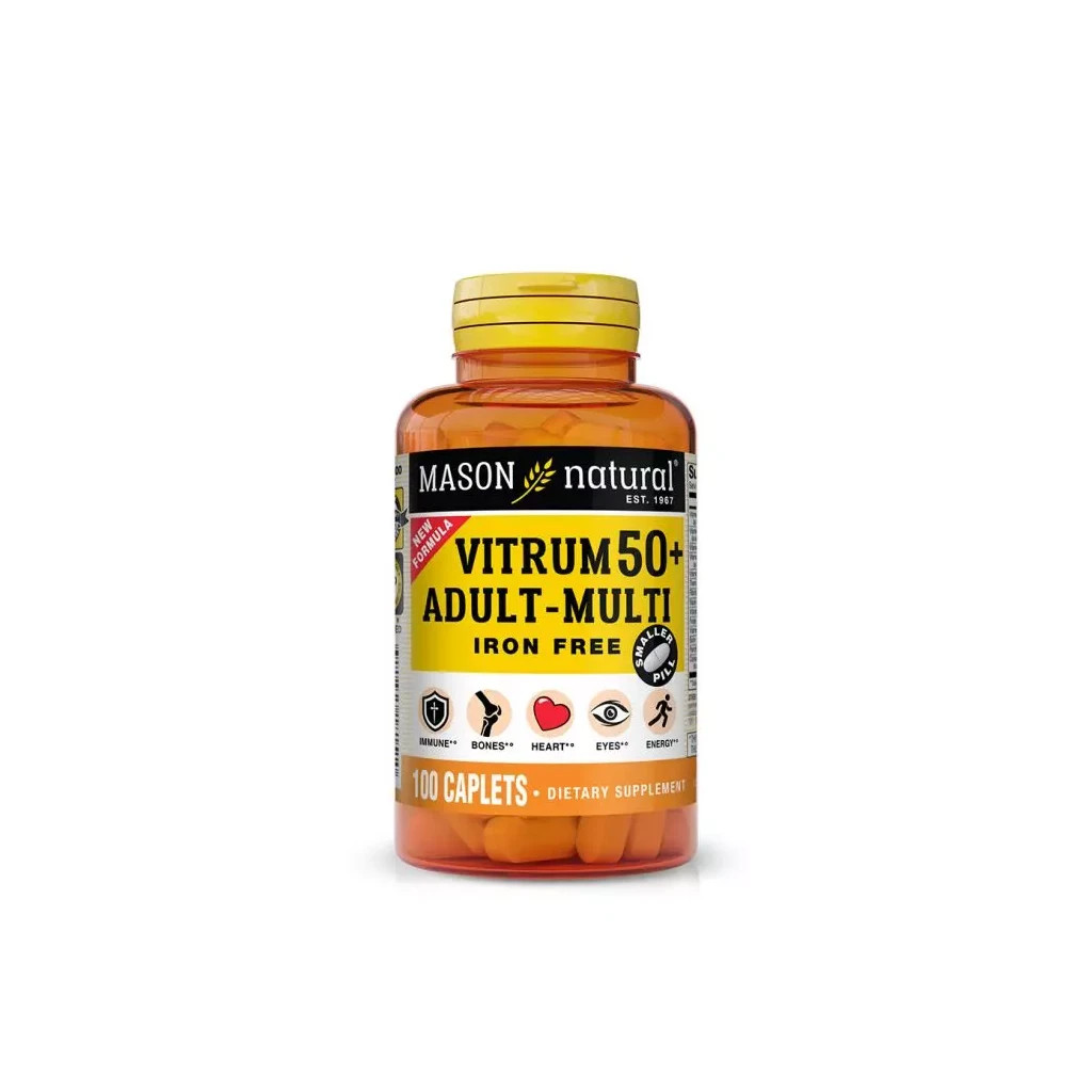Вітамінно-мінеральний комплекс Mason Natural Мультивітаміни 50+ без заліза, Vitrum 50+ Adult-Multi Iron Free, 100 кап (MAV18151) - зображення 1