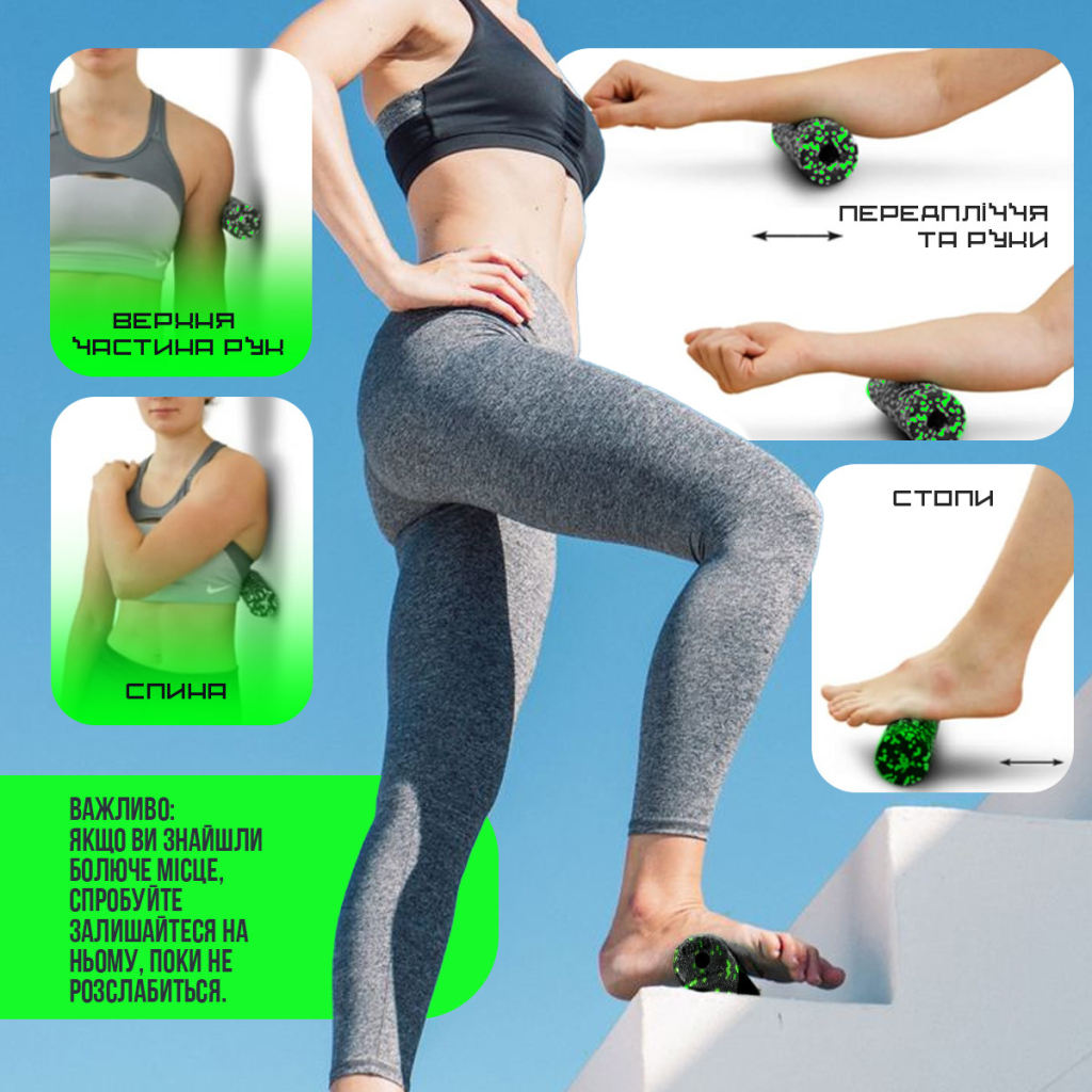 Масажний ролик PowerPlay PP-4346 Mini EPP Foam Roller 15x5,3см Чорно/Зелений (PP_4346_Green_(15*5)) - зображення 8