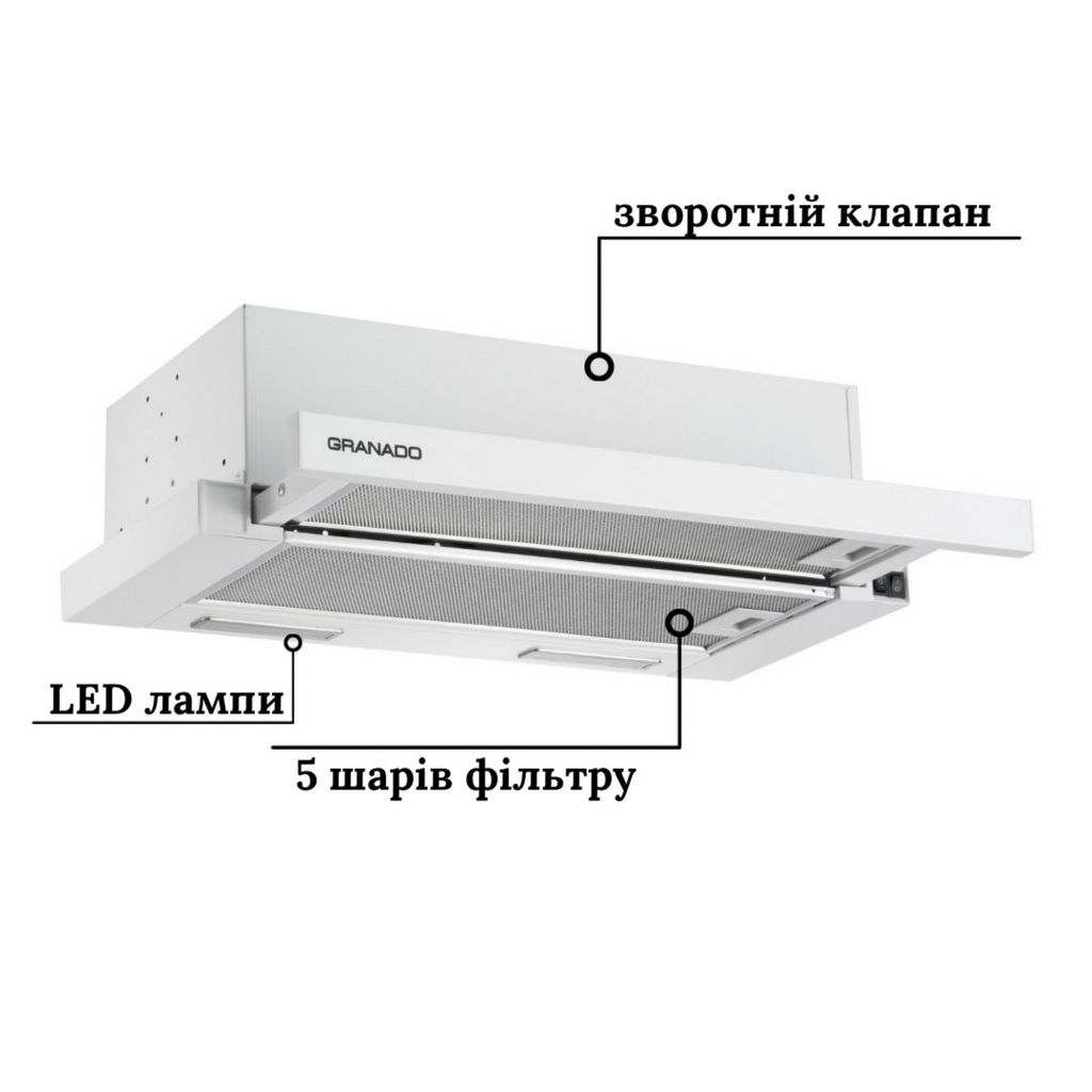 Витяжка кухонна GRANADO Telde 602-450 white (GCH316255) - зображення 3
