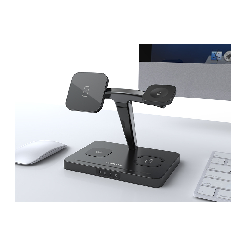Зарядний пристрій Canyon wireless charger WS-404 15W 4in1 Black (CNS-WCS404) - зображення 4