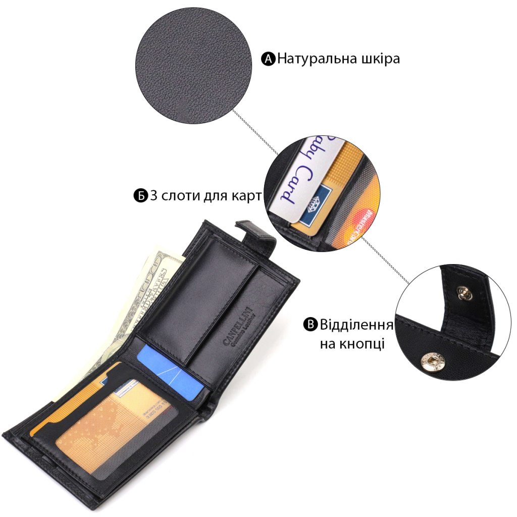 Портмоне Canpellini З натуральної шкіри Чорне (21882) - зображення 4