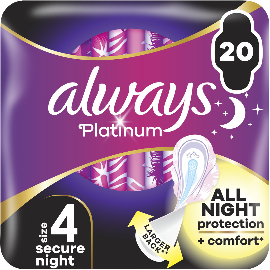 Гігієнічні прокладки Always Platinum Secure Night Розмір 4 20 шт. (8700216186797) - изображение 1