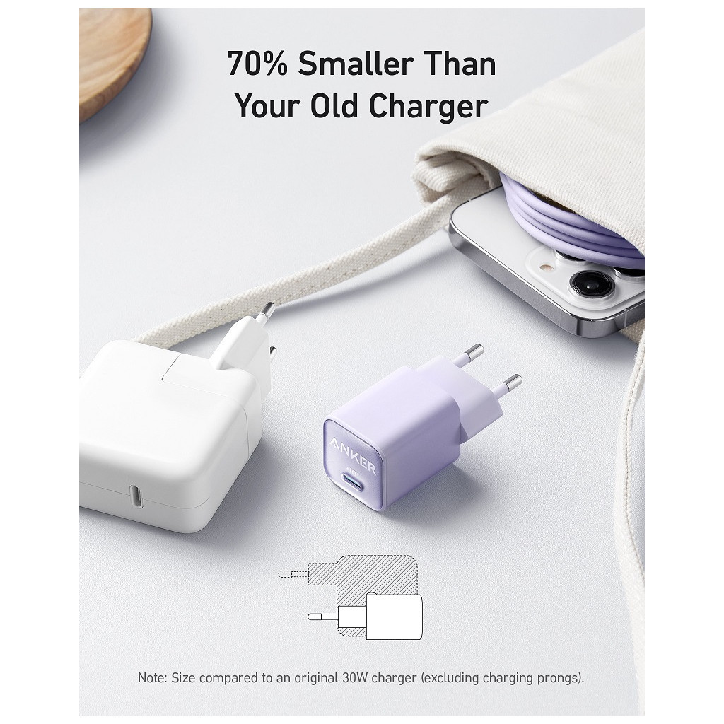 Зарядний пристрій Anker PowerPort 511 Nano III - 30W USB-C White (A2147G21) - зображення 4