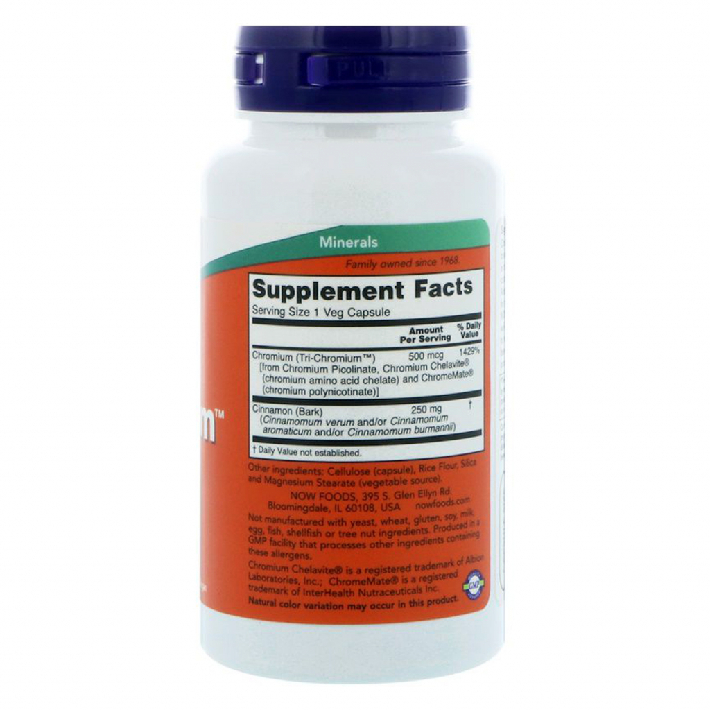 Мінерали Now Foods Хром 500 мкг, Tri-Chromium, 180 вегетарианских капсул (NF1426) - зображення 2