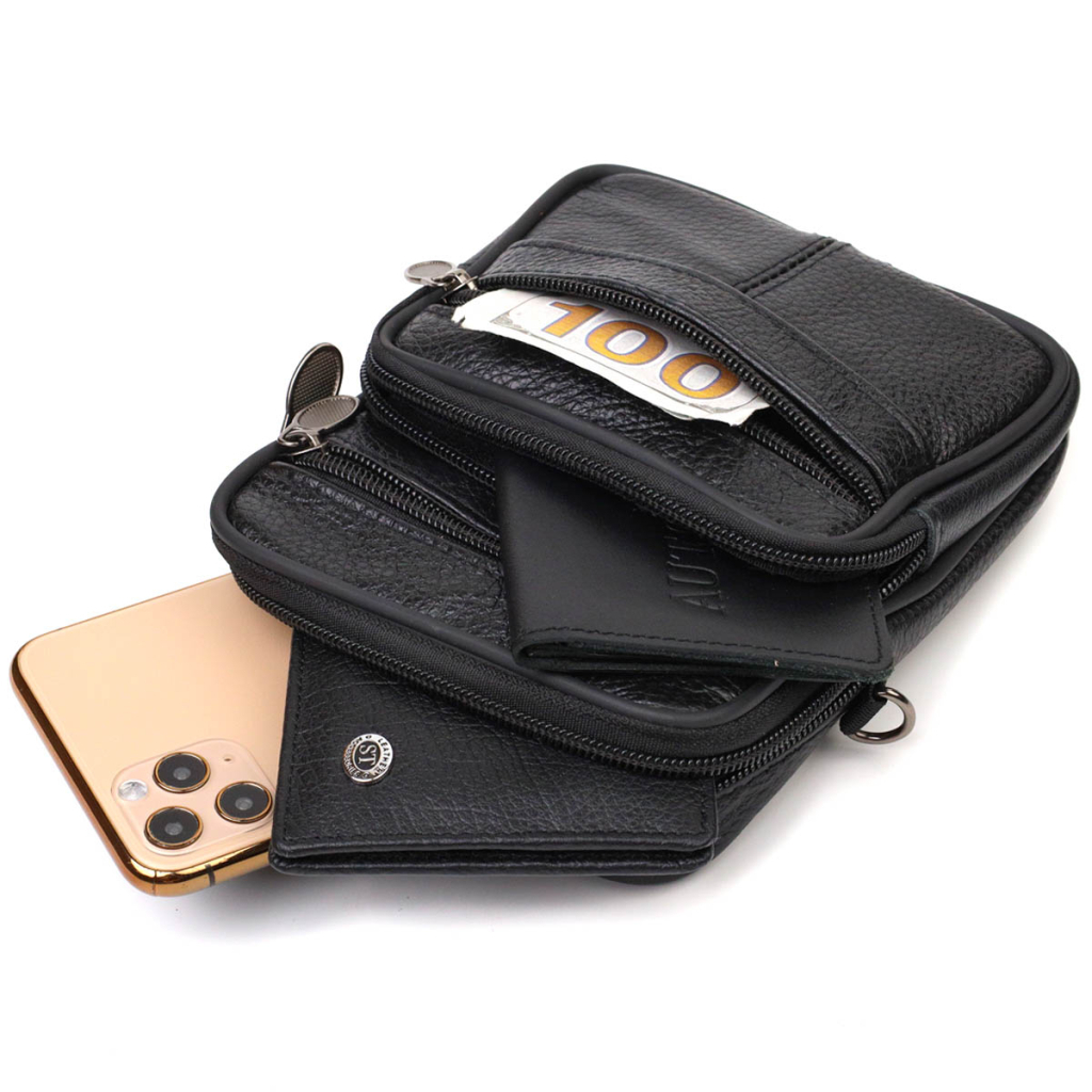 Сумка Vintage На пояс з натуральної шкіри Чорна (21483) - зображення 7