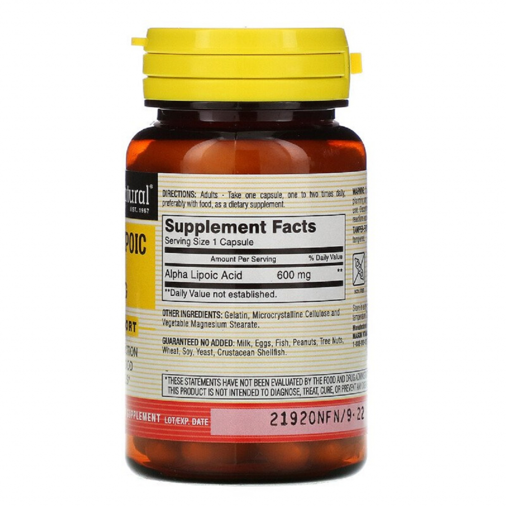 Вітамін Mason Natural Альфа-ліпоєва кислота 600 мг, Alpha-Lipoic Acid, 30 капсул (MAV-17228) - зображення 2