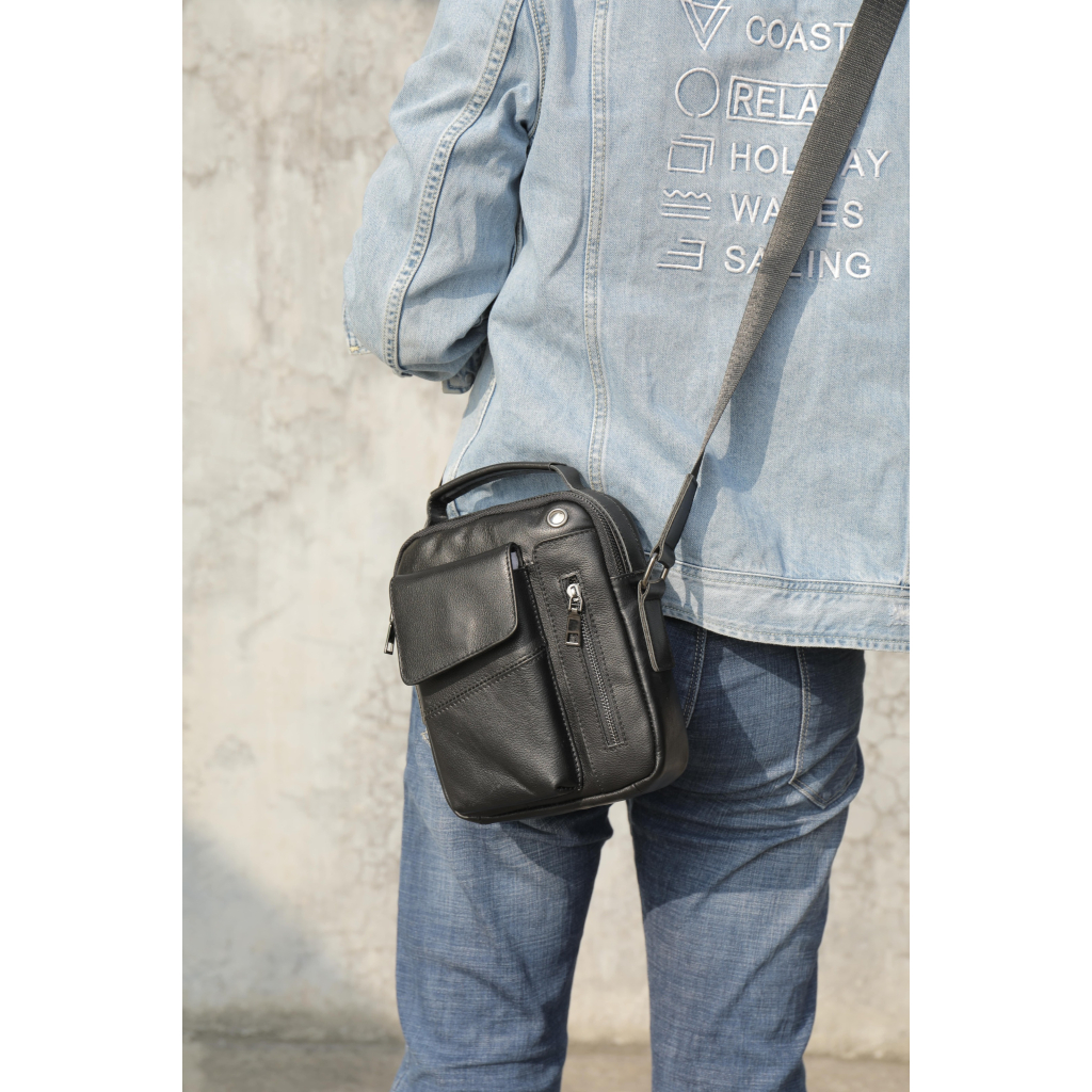 Сумка Vintage Вертикальна чоловіча у щільній шкірі Чорна (20366) - зображення 12