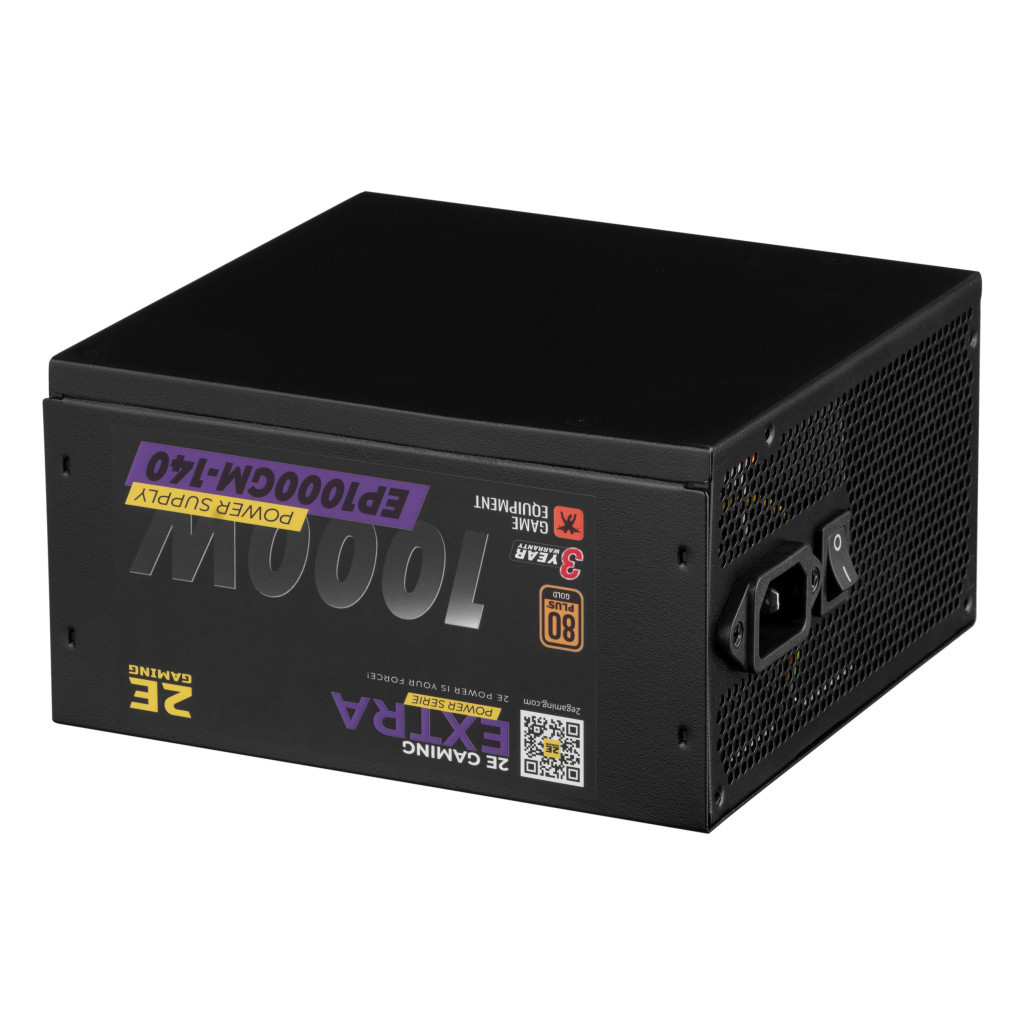 Блок живлення 2E GAMING EXTRA POWER (1000W), >90, 80+ Gold, 140mm, 1xMB 24pin(20+4), 2xCPU 8pin(4+4), 4xMolex, 6x (2E-EP1000GM-140) - зображення 6