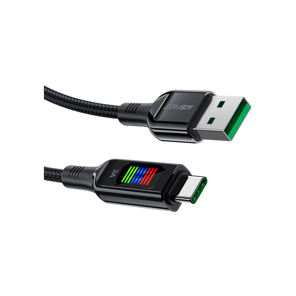 Дата кабель USB 2.0 AM to USB-C 1.2m 3A nylon with LED C7-04 black Acefast (6974316282785) - зображення 3