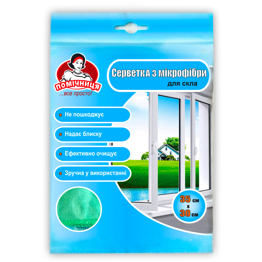 Серветки для прибирання Помічниця З мікрофібри Для скла 35 х 30 см 1 шт. (4820164965771) - зображення 1