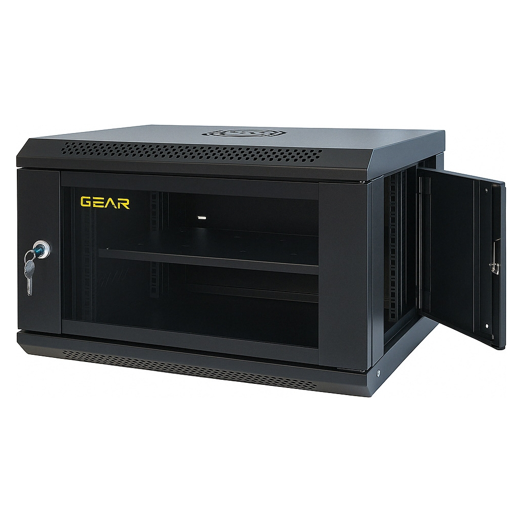 Шафа настінна GEAR 6U 19" 600x450x350 мм, + полка 19", black (GWMSN-6U-600-450) - изображение 2