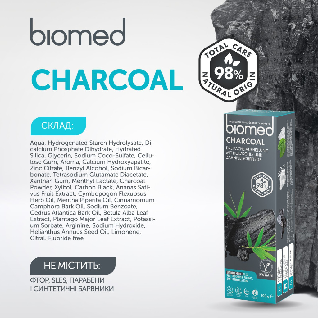 Зубна паста BioMed White Complex антибактеріальна відбілююча Вугілля 100 г (7640168930424) - зображення 9