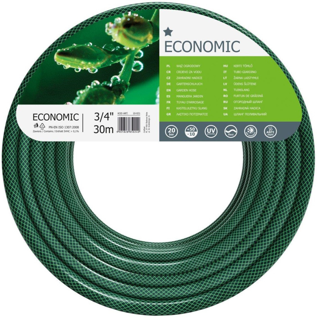 Шланг для поливу Cellfast ECONOMIC, 3/4", 30м, 3 шари, до 20 Бар, -10…+50°C (10-021) - зображення 1