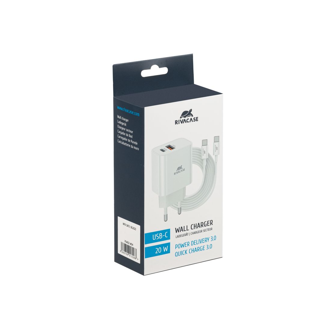 Зарядний пристрій RivaCase 2хUSB-А + Type-C PD 20W+QC3.0 кабель Type-C white (PS4102 WD4 (White)) - зображення 2