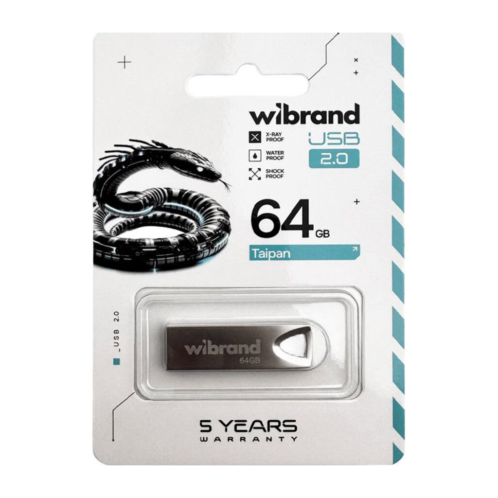 USB флеш накопичувач Wibrand 64GB Taipan Silver USB 2.0 (WI2.0/TA64U2S) - зображення 3