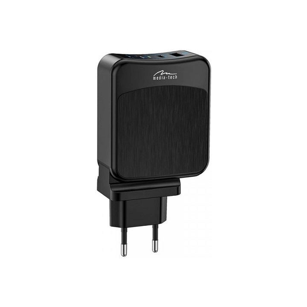 Зарядний пристрій Media-Tech 2xUSB-C PD 65W USB QC 3.0 black (MT6252) - зображення 1