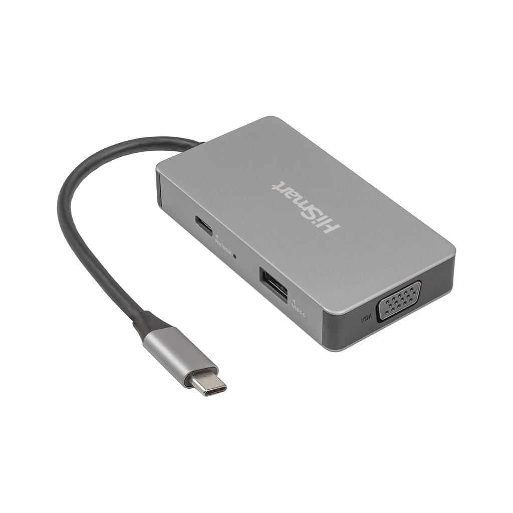 Концентратор HiSmart USB-C to 2xHDMI + VGA + USB 2.0 + USB-C PD60W (CA913879) - зображення 1