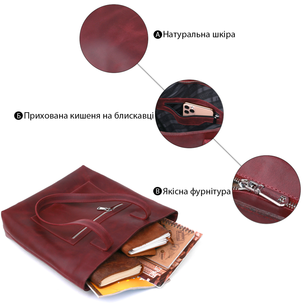 Сумка Shvigel Вінтажна шопер Бордова (16350) - зображення 4