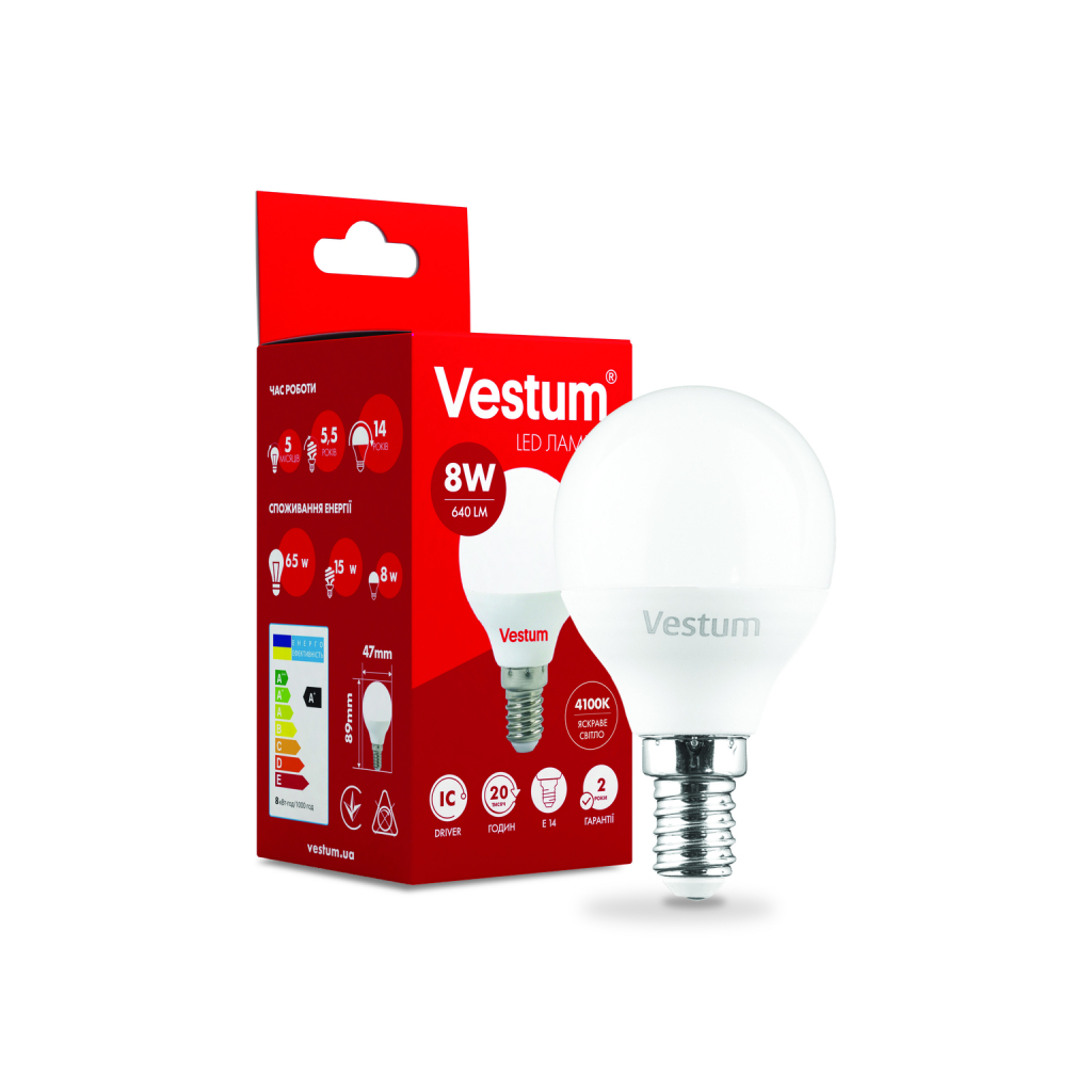 Лампочка Vestum G45 8W 4100K 220V E14 (1-VS-1211) - зображення 2