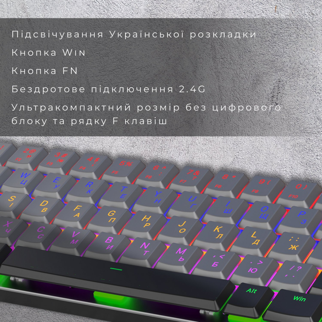 Клавіатура GamePro MK122R Red Swich Low Profile Wireless Dark Gray (MK122R) - изображение 9