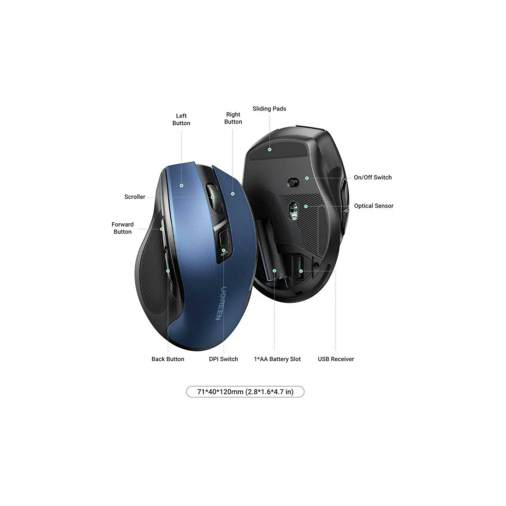 Мишка Ugreen MU006 Ergonomic Wireless Blue (15064) - зображення 2