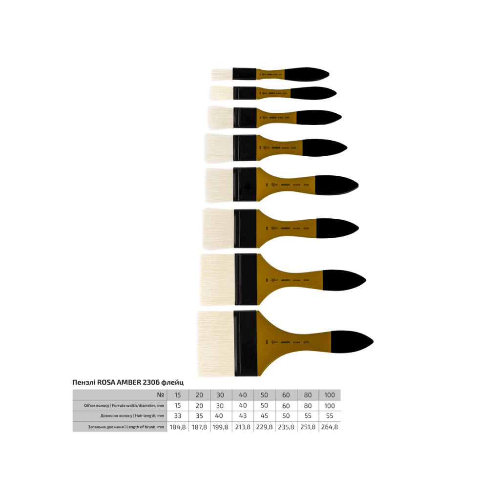 Пензлик для малювання Rosa Щетина флейц, AMBER 2306, №15 (4823098533559) - изображение 2