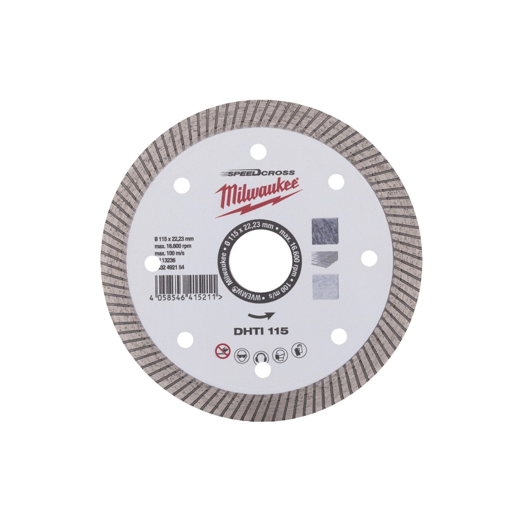 Круг відрізний Milwaukee алмазний SPEEDCROSS DHTI 125 мм для плитки, чистый рі (4932492155) - зображення 1