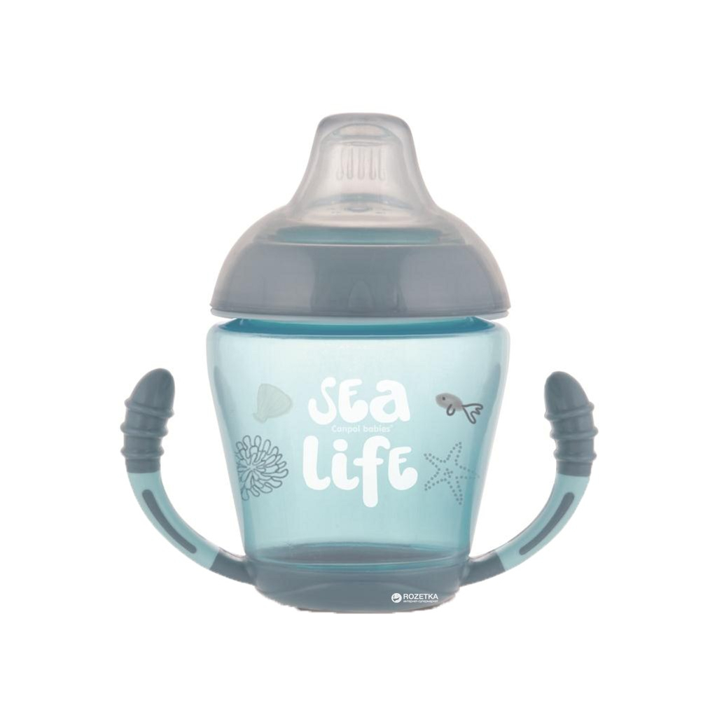 Поїльник-непроливайка Canpol babies з м'яким силіконовим носиком Sea Life сірий 230 мл (56/501_grey) - изображение 1