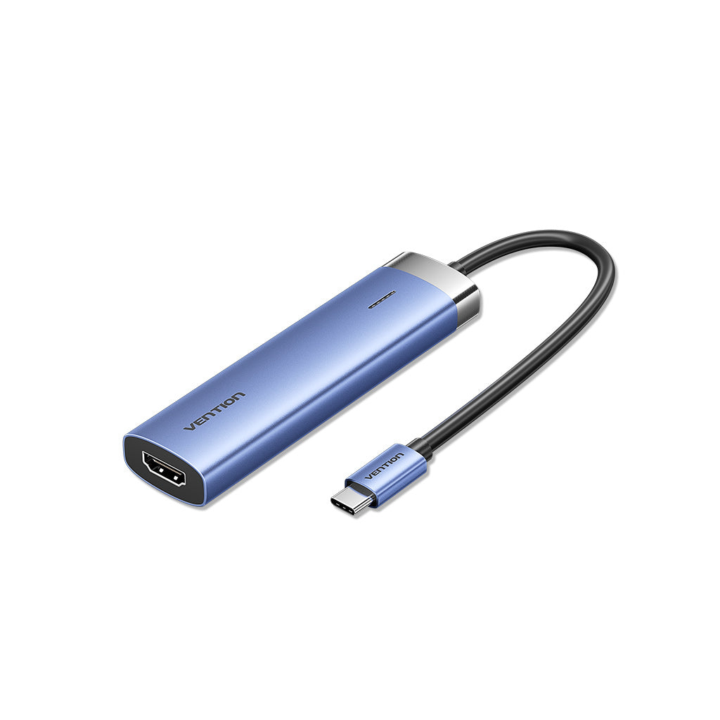 Концентратор Vention USB 3.1 Type-C to HDMI/USB 3.0x3/PD 100W Blue Aluminum Alloy Hub 5-in-1 (TGESB) - изображение 1
