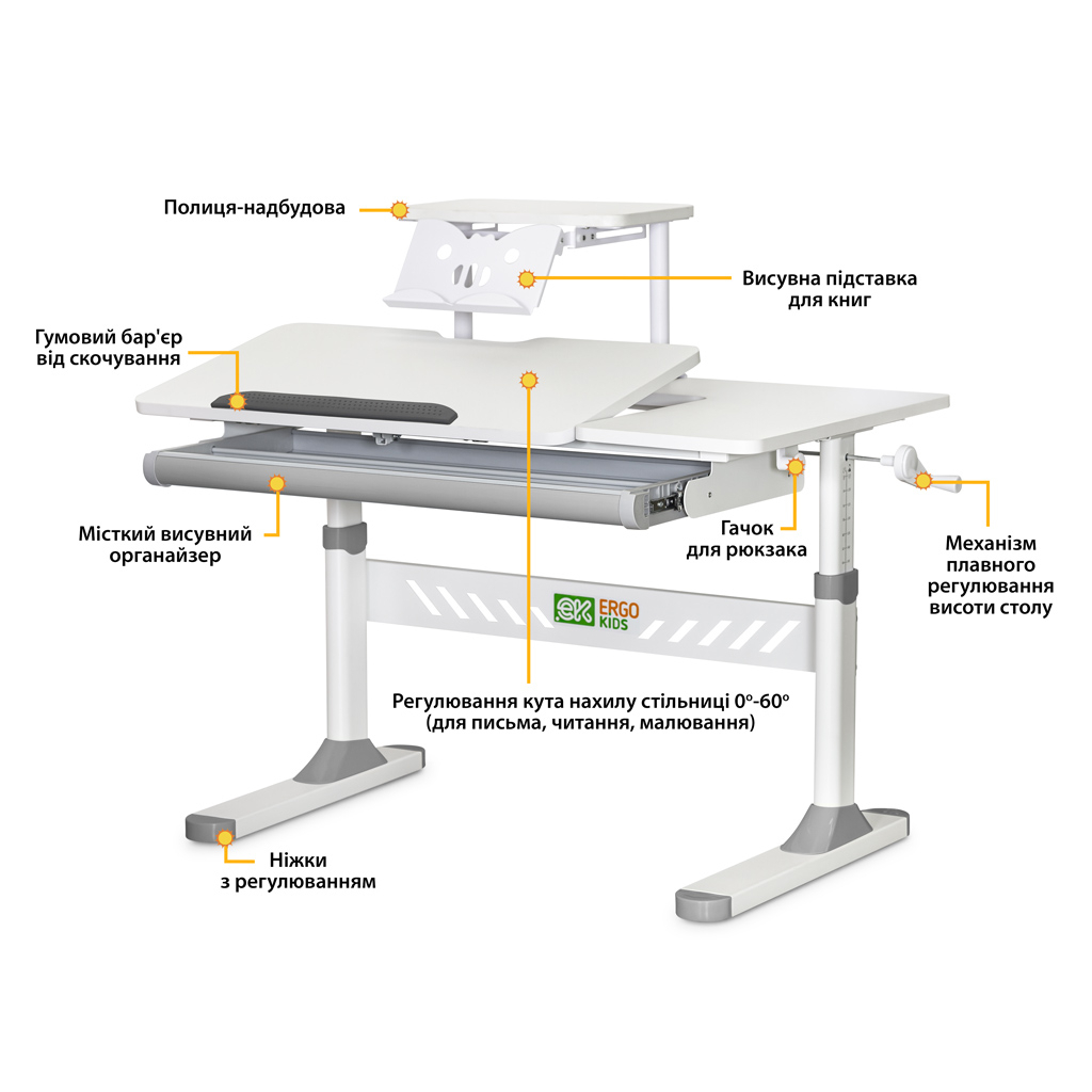 Парта ErgoKids з полицею Grey (TH-310 W/G + BD-S30 G) - зображення 2