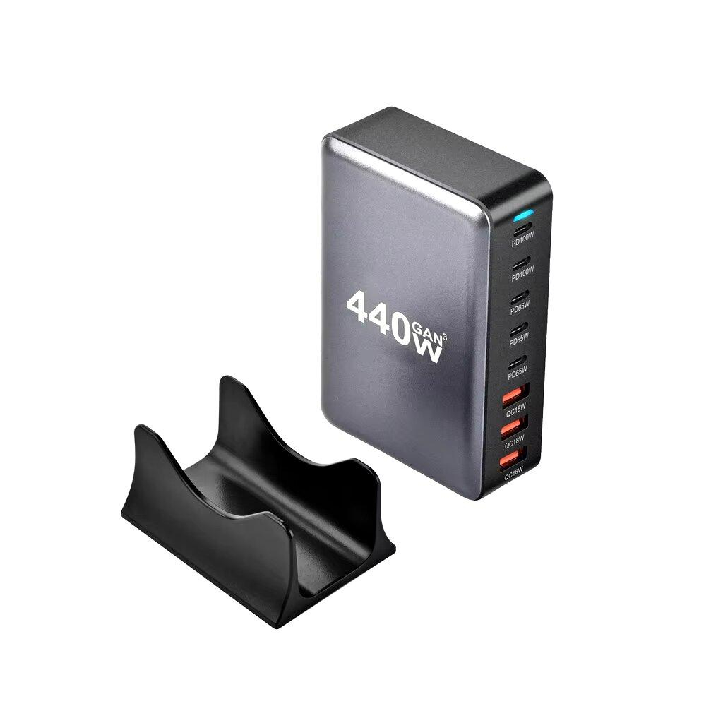 Зарядний пристрій XoKo 2xUSB-С PD100W + 3xUSB-С PD65W + 3xUSB QC18W 440W GaN (QC-400) - зображення 3