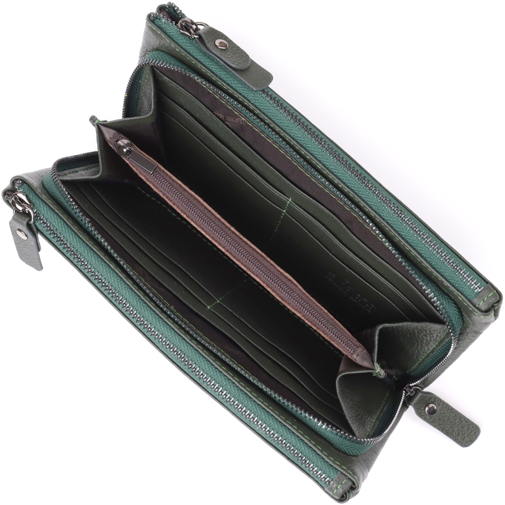 Гаманець ST Leather Шкіряний на три відділення Зелений (23110) - зображення 6