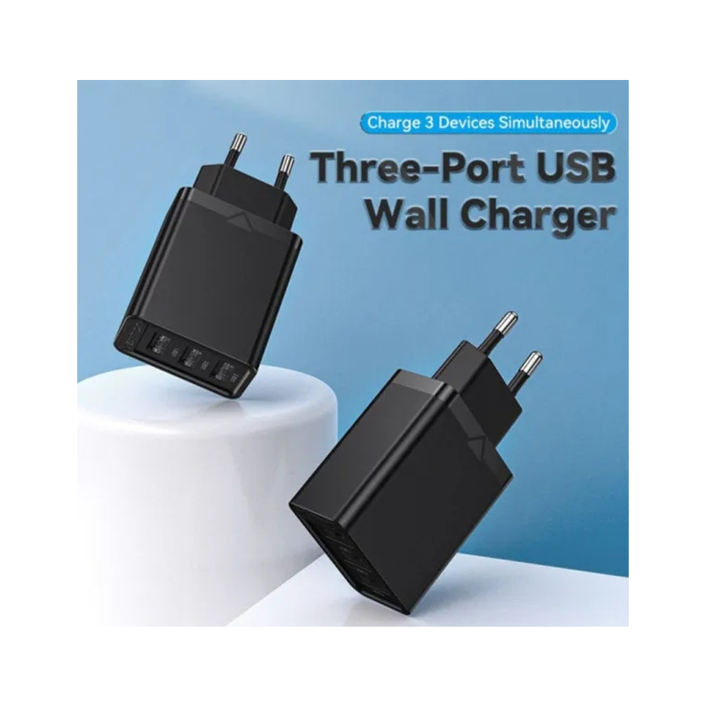 Зарядний пристрій Vention 3xUSB A 12W Black (FEAB0-EU) - зображення 6