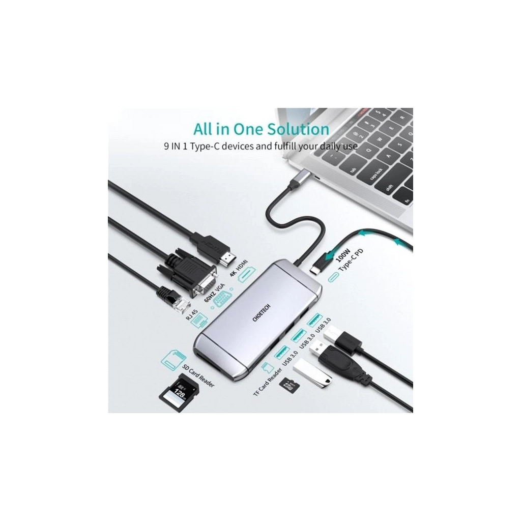 Концентратор Choetech USB-C 9-in-1 (HUB-M15-GY) - изображение 3