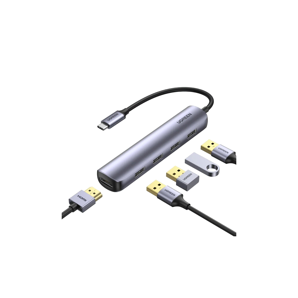 Концентратор Ugreen USB-C to 4xUSB 3.0 + HDMI CM417 gray (20197) - зображення 1